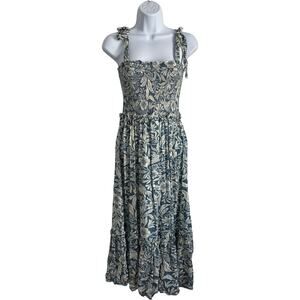Patrons of Peace S Boho Tie Strap Maxi Dress Blue Floral Flowy